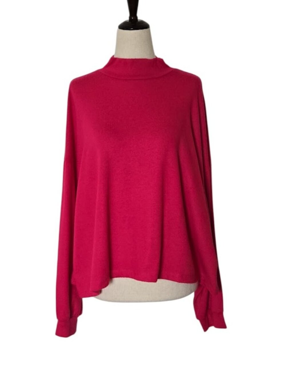 ALL IN FAVOR Bright Rose Mock Neck Long Sleeve Flowy Top XL NWT